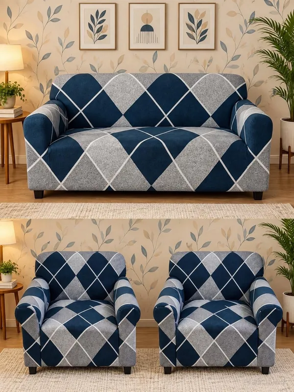 Gifts_Island_Polyester_3+1+1_Seater_Sofa_Cover_(Pack_Of_3_Blue_Rhombus)