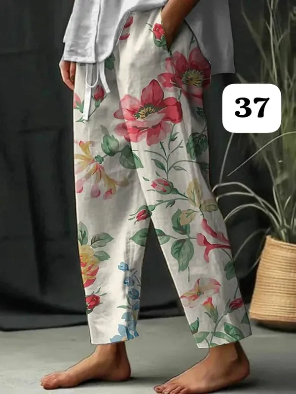 White_Floral_Print_Cotton_Pants
