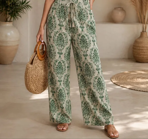 Green_Floral_Print_Cotton_Pants_For_Women