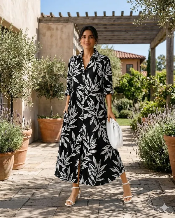 Black_And_White_Urban_Flow_Leaf_Digital_Print_Shirt_Dress