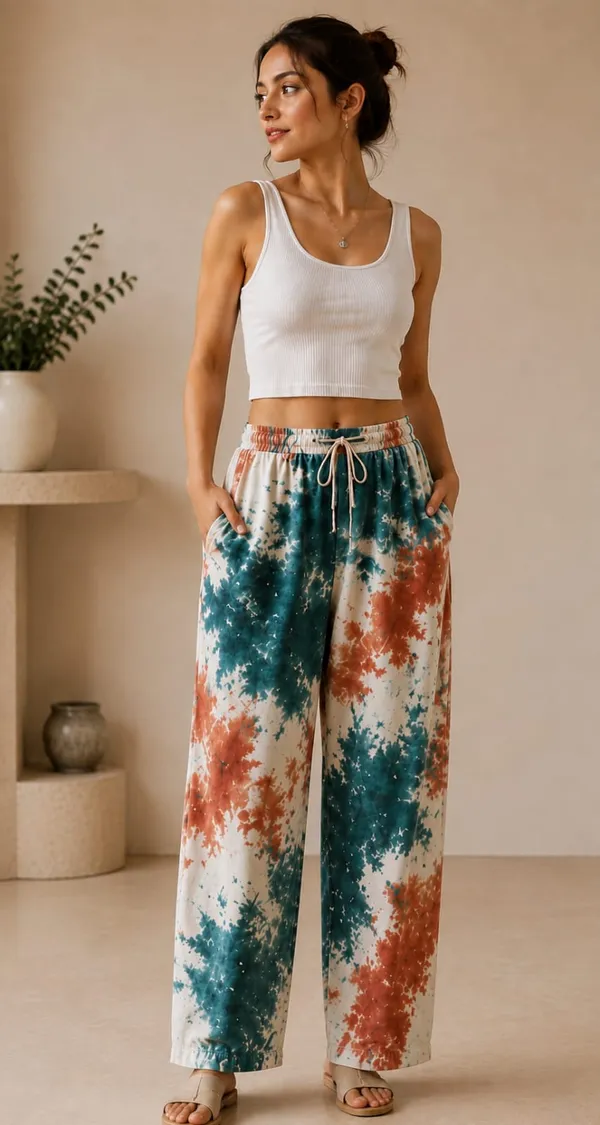 Green_And_Orange_Tie_-_dye_Print_Cotton_Pants_For_Women