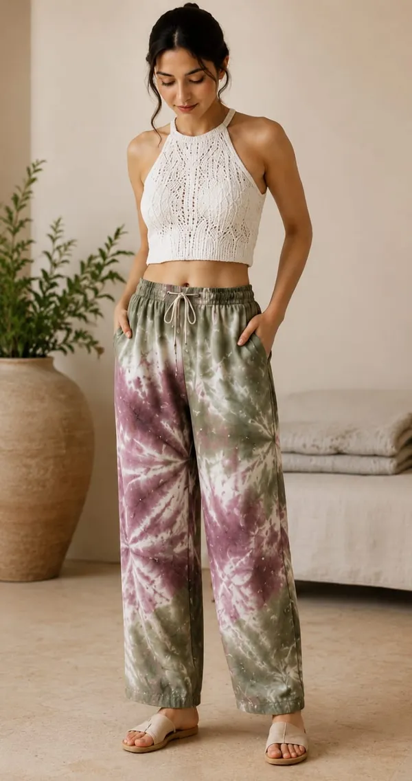 Purple_And_Green_Tie_-_dye_Print_Cotton_Pants_For_Women