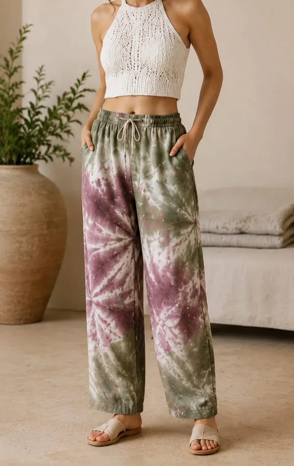 Purple_And_Green_Tie_-_dye_Print_Cotton_Pants_For_Women