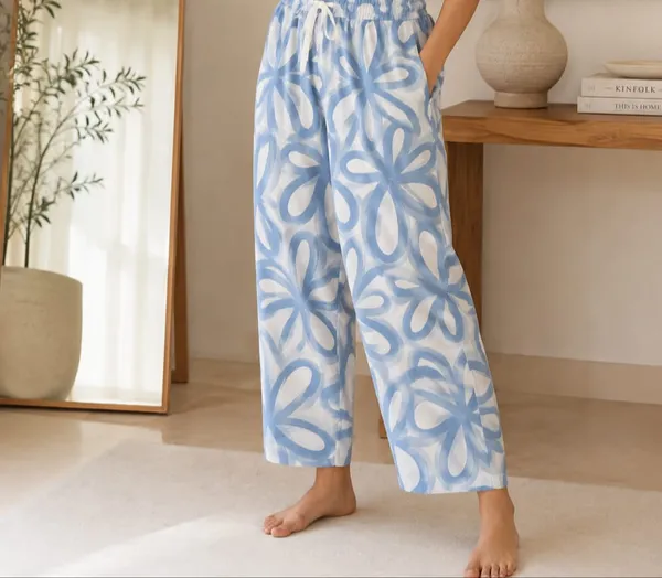Light_Blue_Floral_Print_Cotton_Pants_For_Women