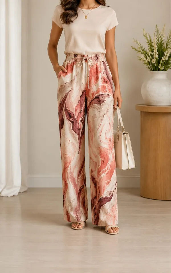 Orange_Abstract_Print_Cotton_Pants_For_Women
