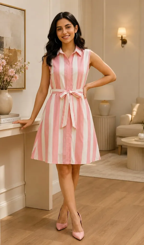 Pink_Stripes_Short_Dress_For_Women