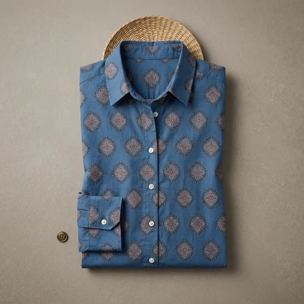 Blue_Cotton_Blend_Printed_Shirt_Dress_For_Women