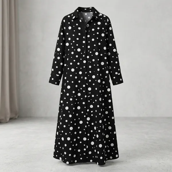 Black_Cotton_Blend_Floral_Printed_Long_Shirt_Dress_For_Women
