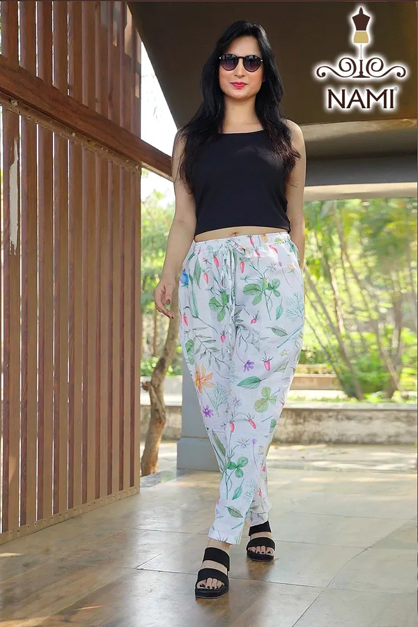 White_Floral_Print_Cotton_Pants