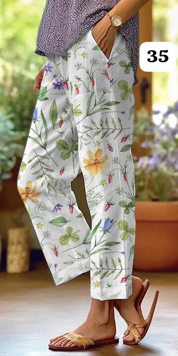 White_Floral_Print_Cotton_Pants