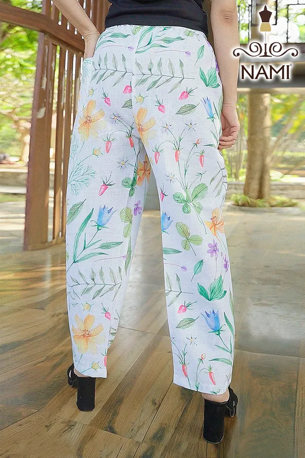 White_Floral_Print_Cotton_Pants