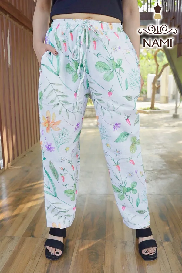 White_Floral_Print_Cotton_Pants