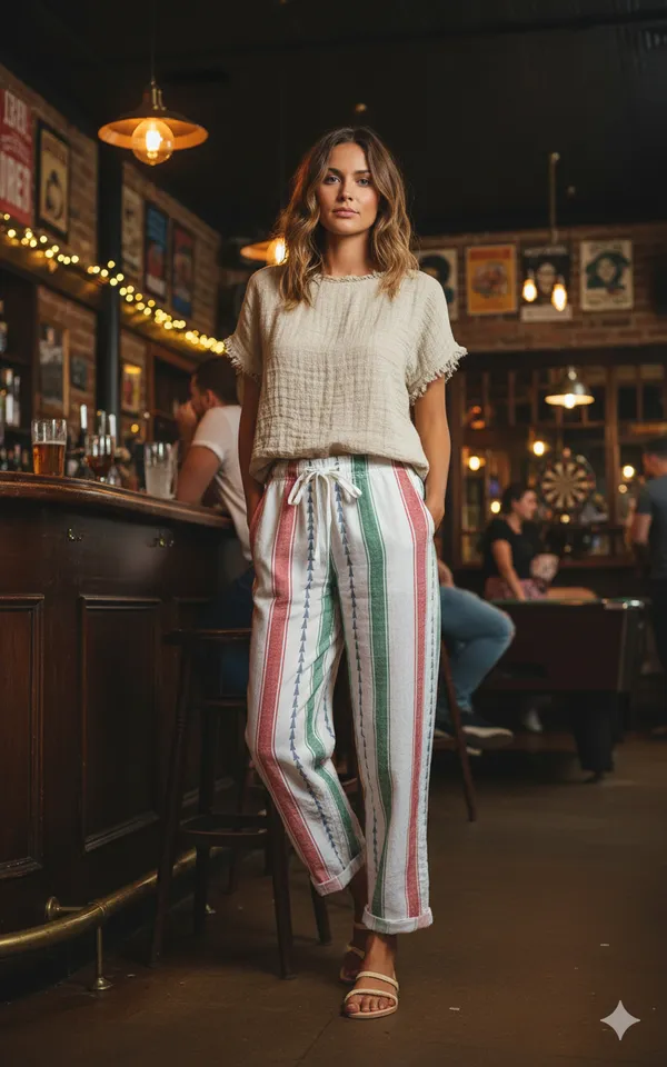 White_Multi_Color_Cotton_Pants_For_Women