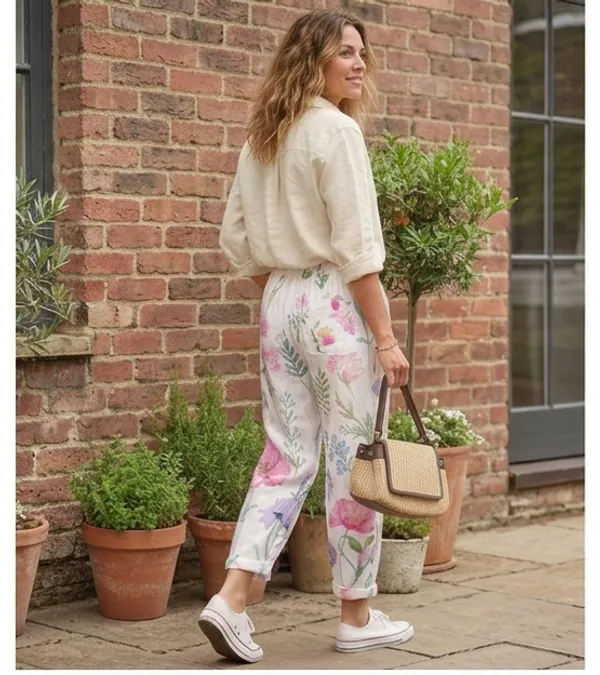 White_Line_Print_Cotton_Pants_For_Women