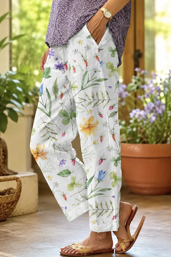 White_Floral_Print_Cotton_Pants