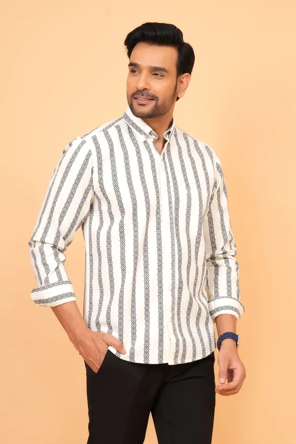 White_And_Black__Striped_Cotton_Slim_Fit_Formal_Shirt_For_Men
