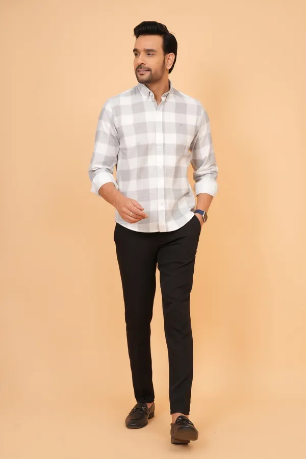 White_And_Grey_Checked_Cotton_And_Polyester_Slim_Fit_Formal_Shirt_For_Men