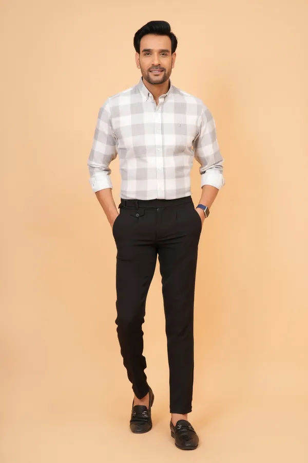White_And_Grey_Checked_Cotton_And_Polyester_Slim_Fit_Formal_Shirt_For_Men