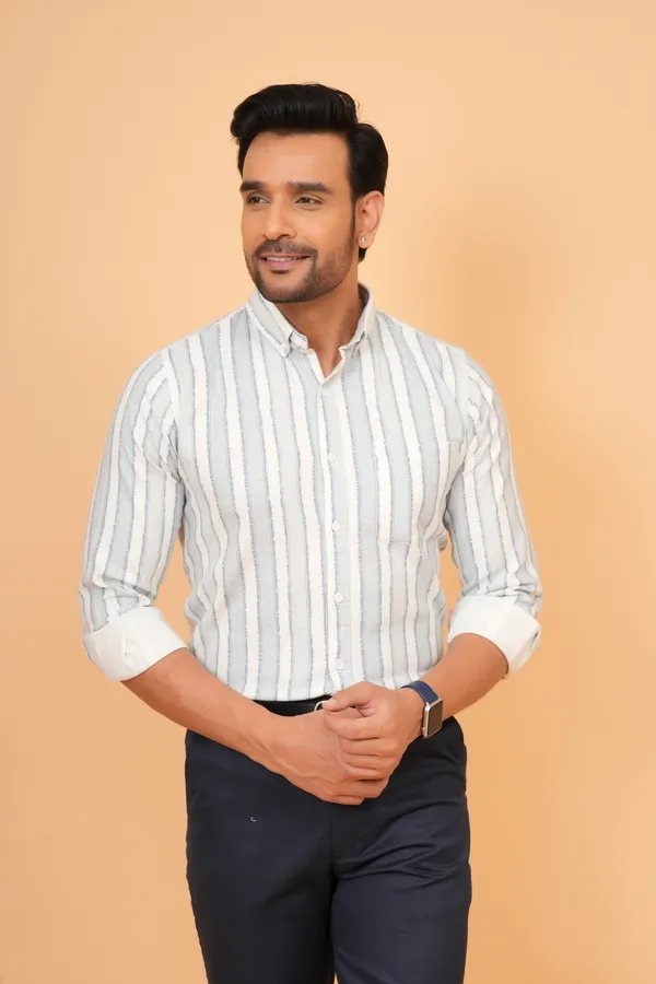White_Striped_Cotton_Slim_Fit_Shirt_For_Men