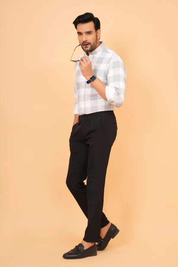 White_And_Grey_Checked_Cotton_And_Polyester_Slim_Fit_Formal_Shirt_For_Men