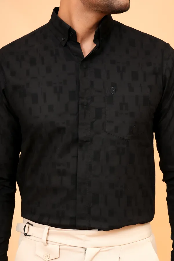 Black_Linen_Mandarin_Collar_Full_Sleeve_Shirt_For_Men
