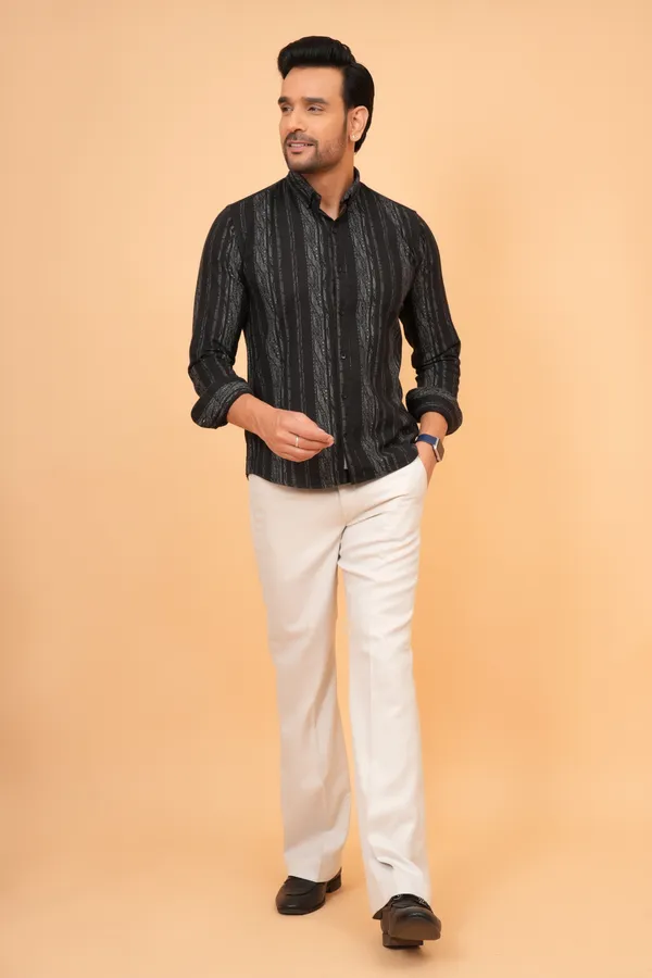 Black_Striped_Cotton_And_Polyester_Slim_Fit_Shirt_For_Men