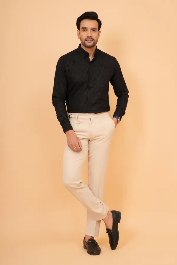 Black_Linen_Mandarin_Collar_Full_Sleeve_Shirt_For_Men