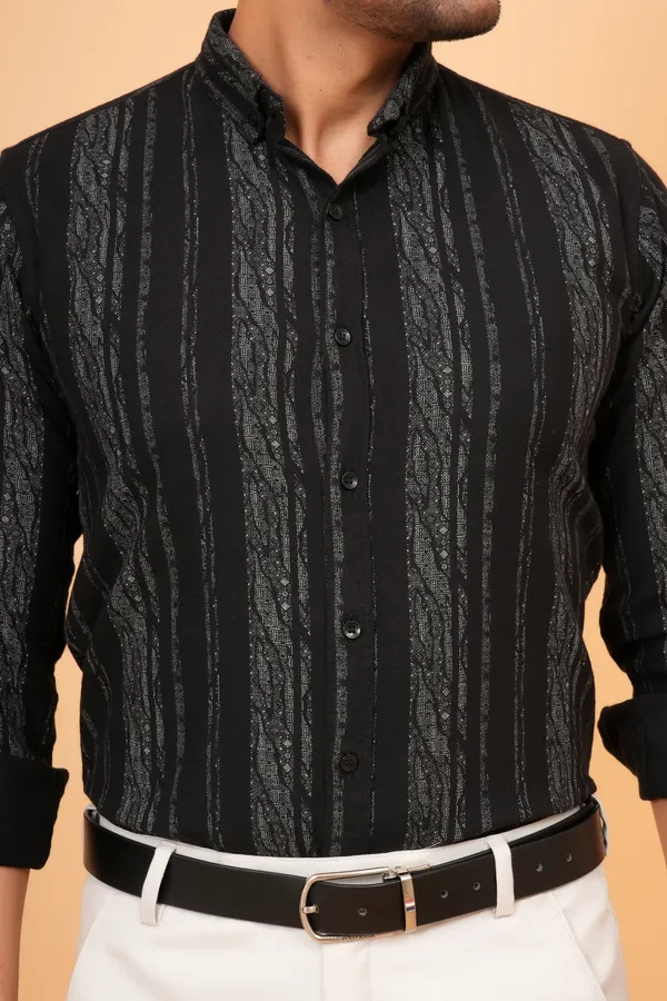 Black_Striped_Cotton_And_Polyester_Slim_Fit_Shirt_For_Men