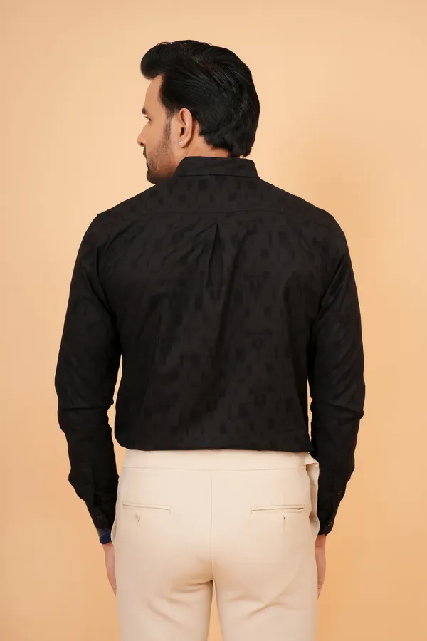 Black_Linen_Mandarin_Collar_Full_Sleeve_Shirt_For_Men