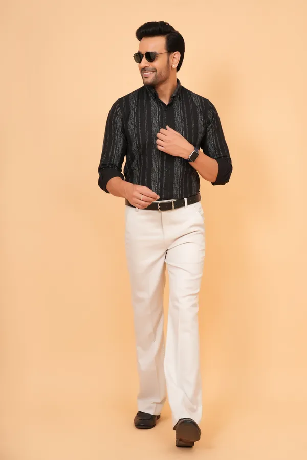 Black_Striped_Cotton_And_Polyester_Slim_Fit_Shirt_For_Men