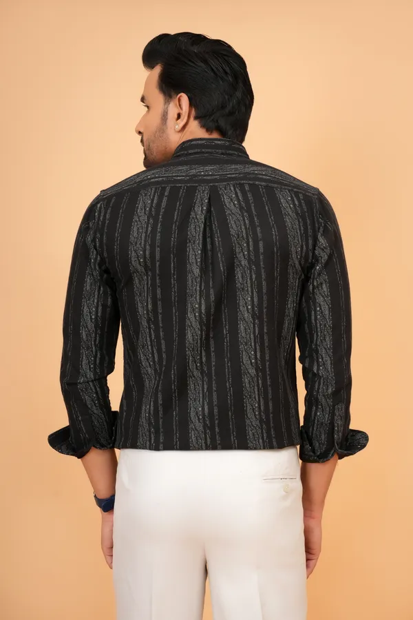 Black_Striped_Cotton_And_Polyester_Slim_Fit_Shirt_For_Men