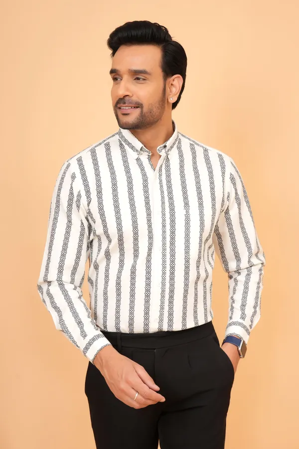 White_And_Black__Striped_Cotton_Slim_Fit_Formal_Shirt_For_Men