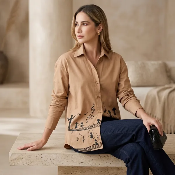 Beige_Musical_Note_Print_Cotton_Shirt_For_Women