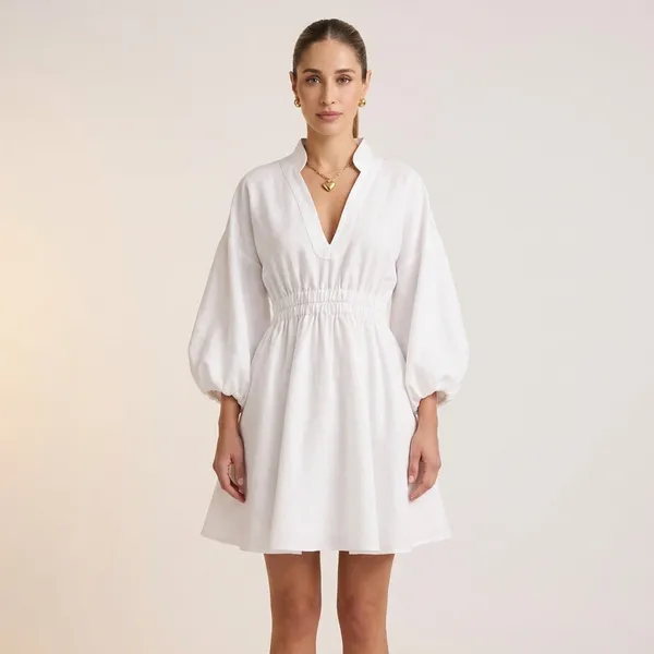 White_Linen_Fit_And_Flare_Collared_Dress_For_Women