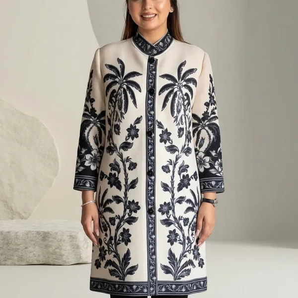 White_Floral_Embroidered_Mandarin_Collar_Coat_For_Women