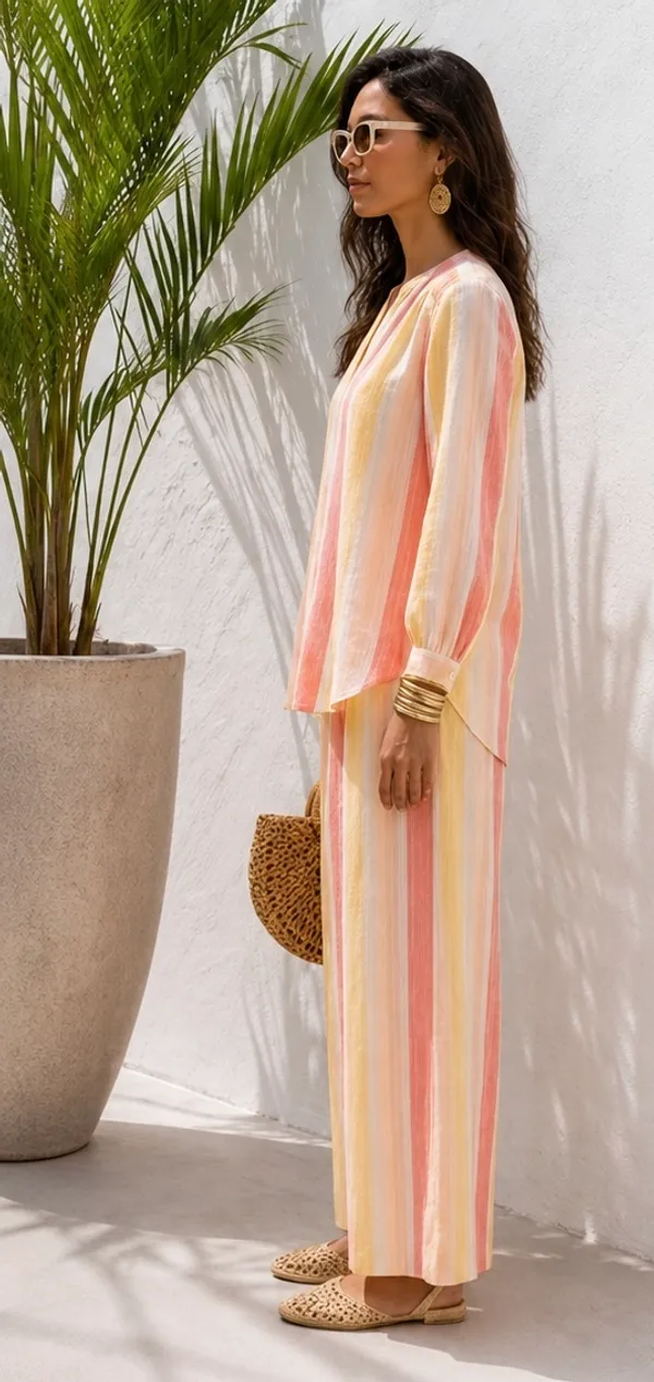 Pink_And_Yellow_Linen_Relaxed_Striped_Top_And_Palazzo_Set_For_Women