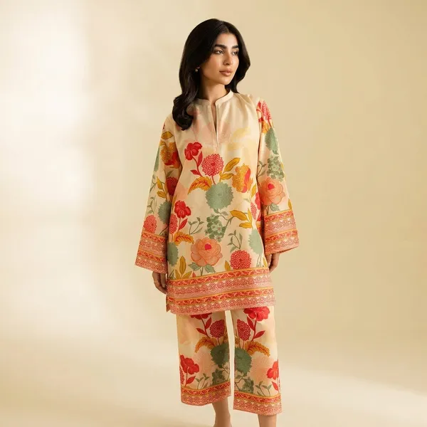 Beige_Linen_Straight_Floral_Print_Two_Piece_Kurta_Set_For_Women