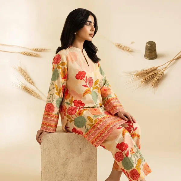 Beige_Linen_Straight_Floral_Print_Two_Piece_Kurta_Set_For_Women