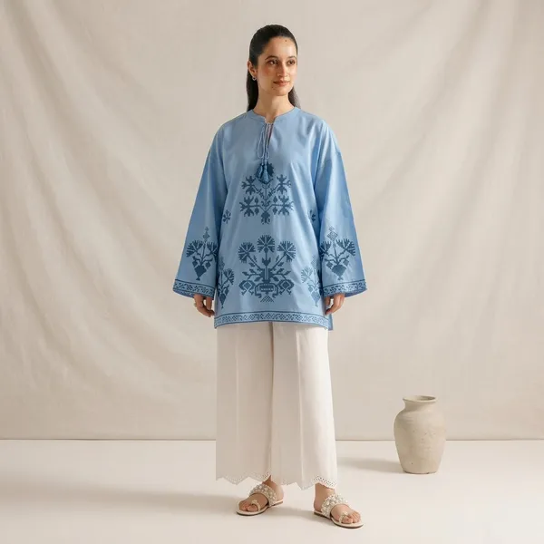 Blue_Linen_Straight_Floral_Embroidered_Cotton_Tunic_For_Women