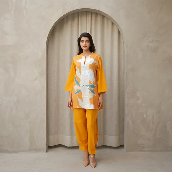 Mustard_Yellow_Floral_Print_Kurta_Pant_Set_For_Women
