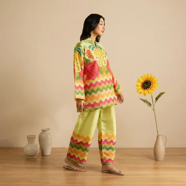 Yellow_Floral_Print_Linen_Kurta_Pajama_Set_For_Women