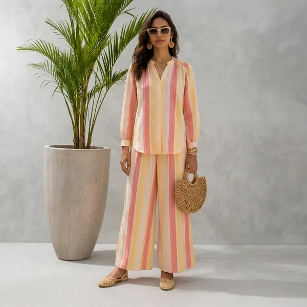 Pink_And_Yellow_Linen_Relaxed_Striped_Top_And_Palazzo_Set_For_Women