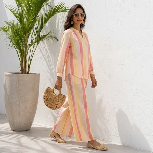 Pink_And_Yellow_Linen_Relaxed_Striped_Top_And_Palazzo_Set_For_Women
