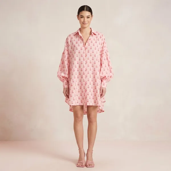 Pink_Linen_Relaxed_Fit_Printed_Shirt_Dress_For_Women