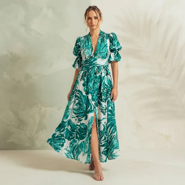Green_Tropical_Print_Maxi_Dress_For_Women