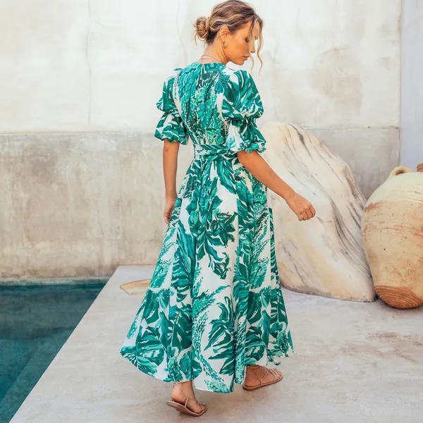 Green_Tropical_Print_Maxi_Dress_For_Women