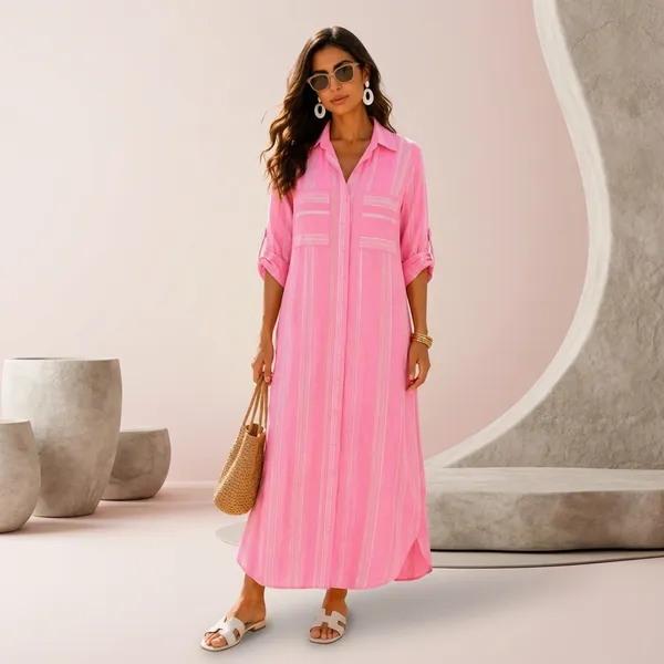 Pink_Linen_Relaxed_Fit_Collared_Maxi_Dress_For_Women