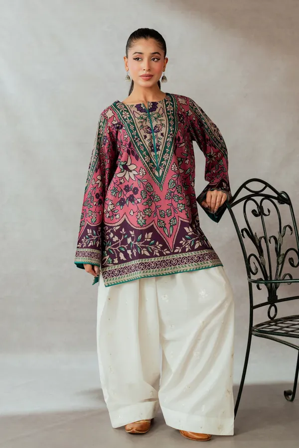 Brown_Floral_Print_Collared_Shirt_And_Trouser_Set_For_Women