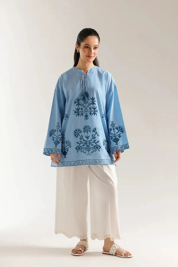 Blue_Linen_Straight_Floral_Embroidered_Cotton_Tunic_For_Women
