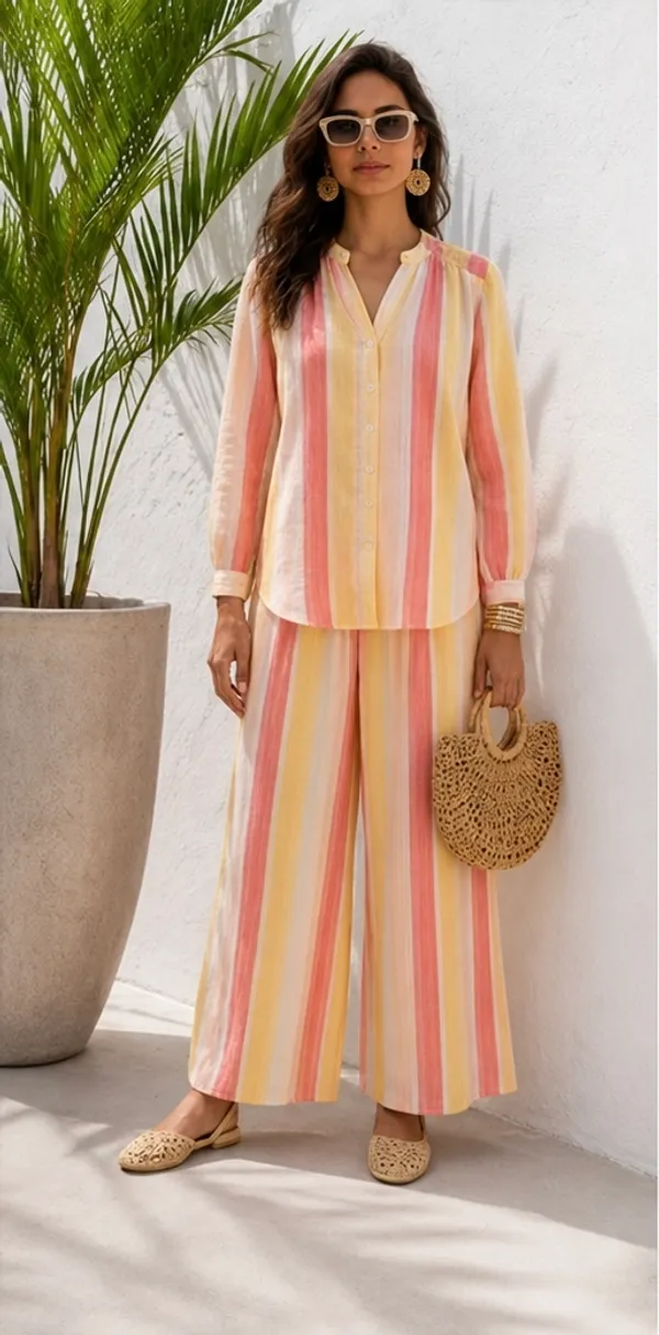 Pink_And_Yellow_Linen_Relaxed_Striped_Top_And_Palazzo_Set_For_Women